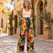 Ζηνοβία | Φαρδύ ψυχεδελικό παντελόνι boho με μάτια και χείλη