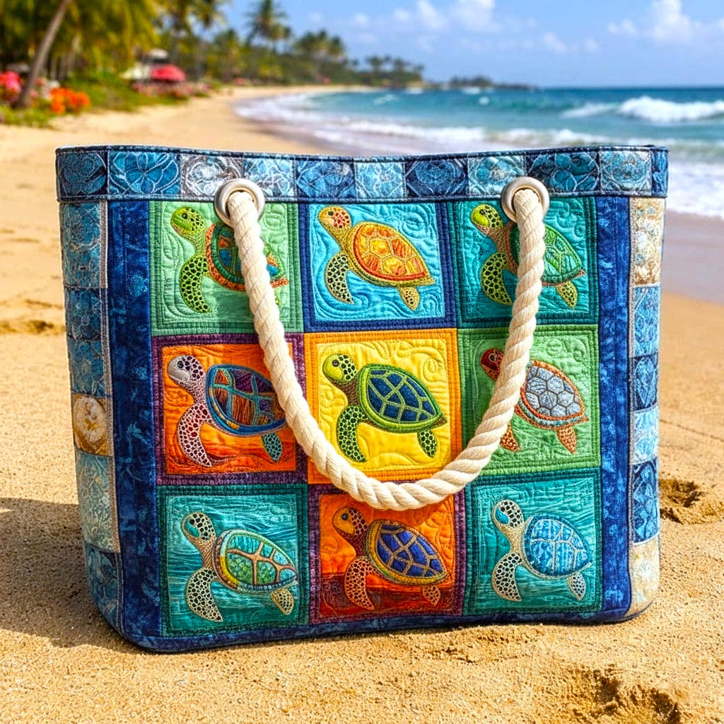 Καπιτονέ τσάντα παραλίας με ήρεμη χελώνα, L και XL