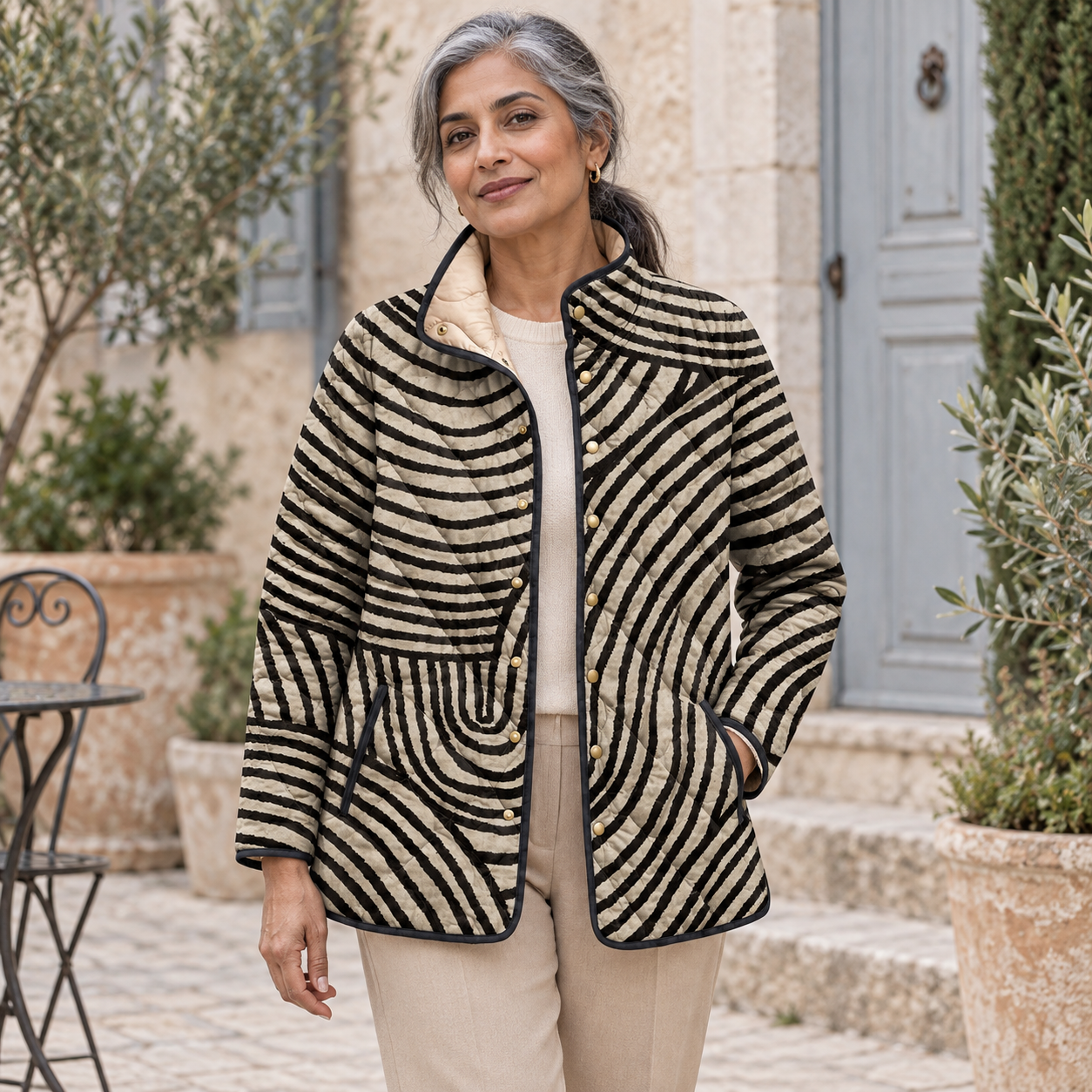 Γαλάτεια | Καπιτονέ μπουφάν με ρίγες σε κύματα