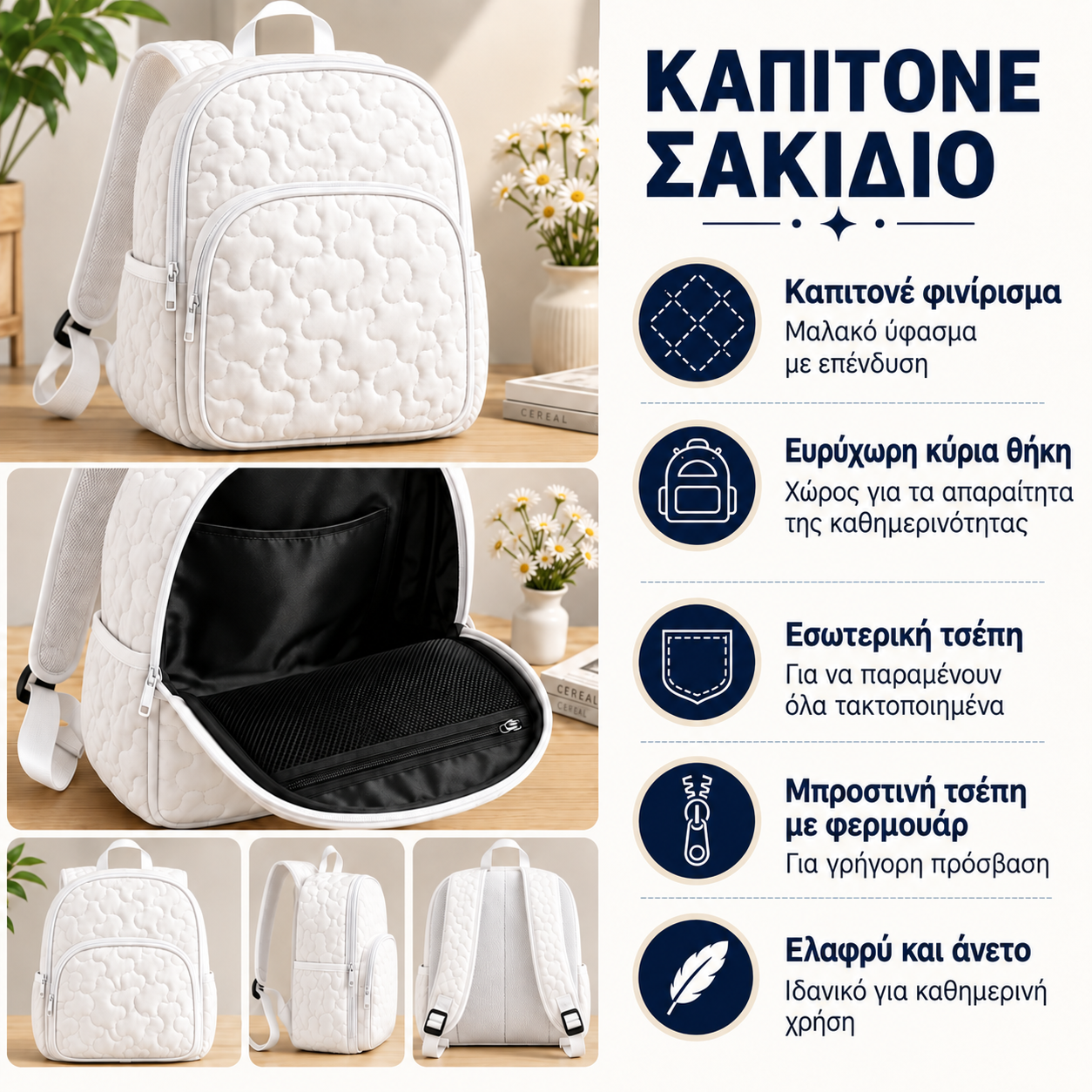 Χαρακτηριστικά του καπιτονέ σακιδίου πλάτης