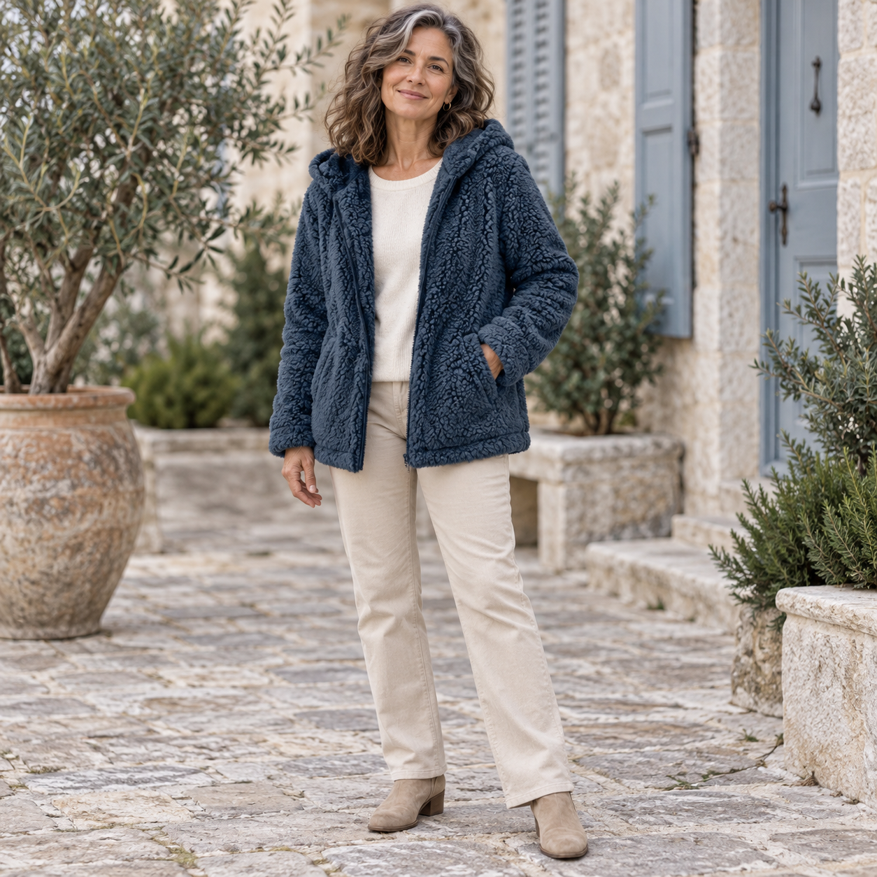 Σεραφείμα | Μπουφάν με χνούδι, κουκούλα και φερμουάρ