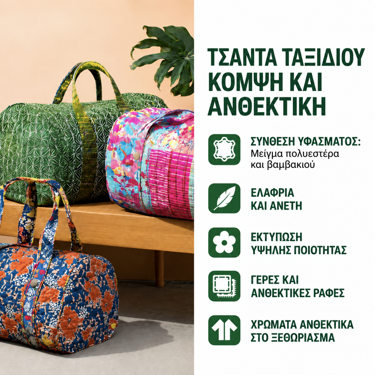 Χαρακτηριστικά της καπιτονέ τσάντας ταξιδιού